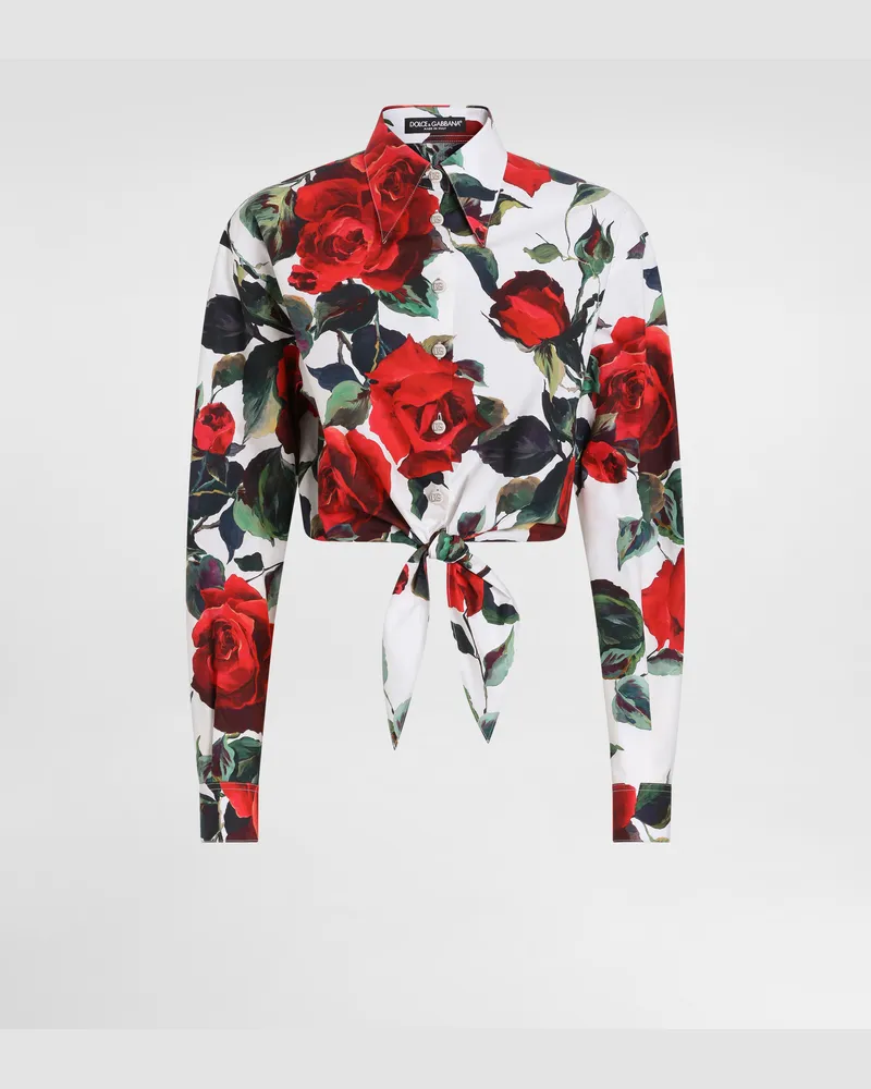 Dolce & Gabbana Camicia Corta Con Fiocco In Cotone Stampa Rose - Donna Camicie E Top Stampa Stampa
