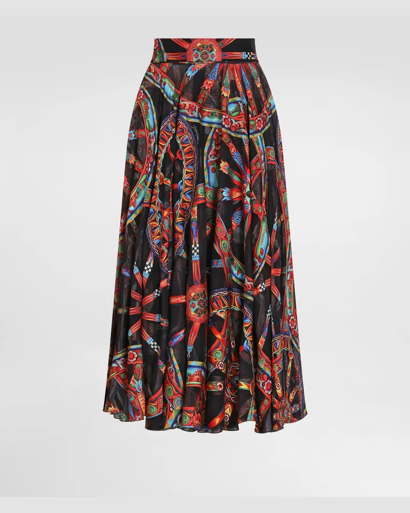 Dolce & Gabbana Gonna A Ruota In Twill Devoré Stampa Carretto - Donna Gonne Multicolore Multicolore