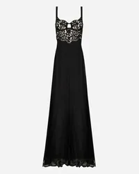 Dolce & Gabbana Abito Lungo In Chiffon Di Seta E Corpino In Pizzo - Donna Abiti Nero Seta Nero