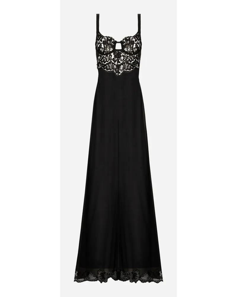 Dolce & Gabbana Abito Lungo In Chiffon Di Seta E Corpino In Pizzo - Donna Abiti Nero Seta Nero