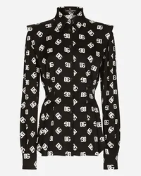 Dolce & Gabbana Charmeuse Shirt With All-over Dg Logo Print - Donna Camicie E Top Nero Dg