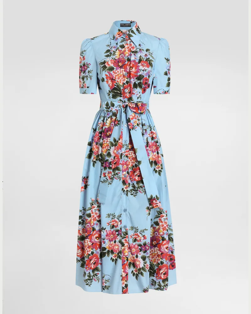 Dolce & Gabbana Abito Chemisier In Popeline Stampa Mazzo Di Fiori - Donna Abiti Multicolore Multicolore