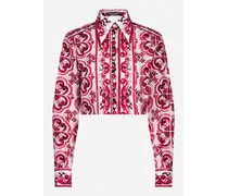 Camicia Cropped In Popeline Stampa Maiolica - Donna Camicie E Top Fucsia Cotone