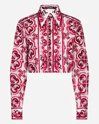 Dolce & Gabbana Camicia Cropped In Popeline Stampa Maiolica - Donna Camicie E Top Fucsia Cotone Tris