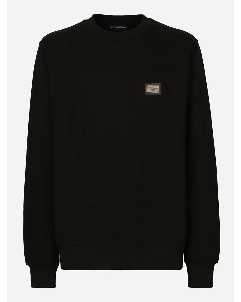 Dolce & Gabbana Felpa Jersey Con Placca Logata - Uomo Felpe Nero Cotone Nero