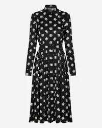 Dolce & Gabbana Charmeuse Calf-length Dress With All-over Dg Print - Donna Abiti Nero Dg