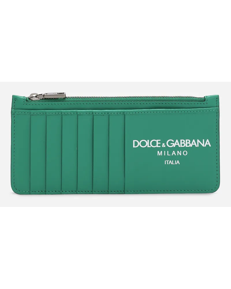 Dolce & Gabbana Portacarte Verticale In Pelle Di Vitello Con Logo - Uomo Portafogli E Piccola Pelletteria Verde Pelle Dg