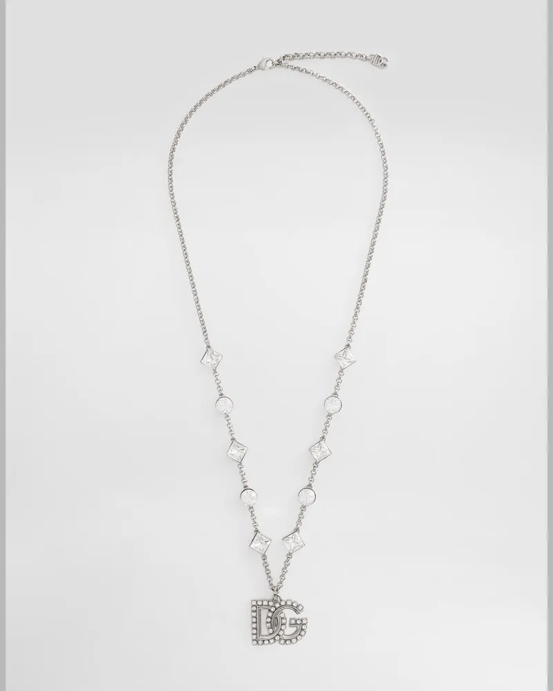 Dolce & Gabbana Collana A Catena Sottile Con Decori E Logo Dg In Strass - Donna Bijoux Argento Metallo Argento