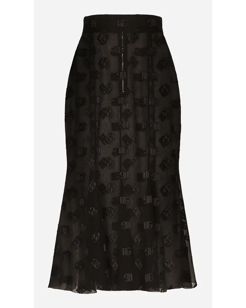 Dolce & Gabbana Gonna Godet In Seta Devorè Con Logo Dg - Donna Gonne Nero Nero