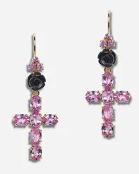 Dolce & Gabbana Family Yellow Gold Earrings With Rose And Cross Pendant - Donna Orecchini Oro Oro