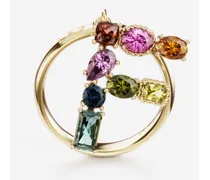 Rainbow Alphabet F Ring In Yellow Gold With Multicolor Fine Gems - Donna Anelli Oro