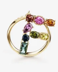 Dolce & Gabbana Rainbow Alphabet F Ring In Yellow Gold With Multicolor Fine Gems - Donna Anelli Oro Oro