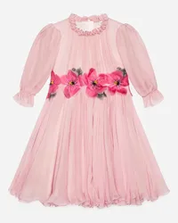 Dolce & Gabbana Chiffon Dress With Embroidered Flowers - Donna Multicolore Seta Rosa