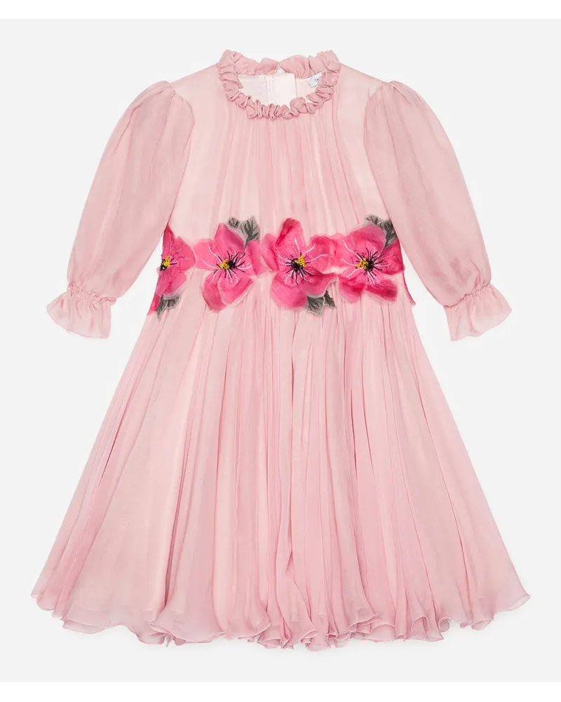 Dolce & Gabbana Chiffon Dress With Embroidered Flowers - Donna Multicolore Seta Rosa