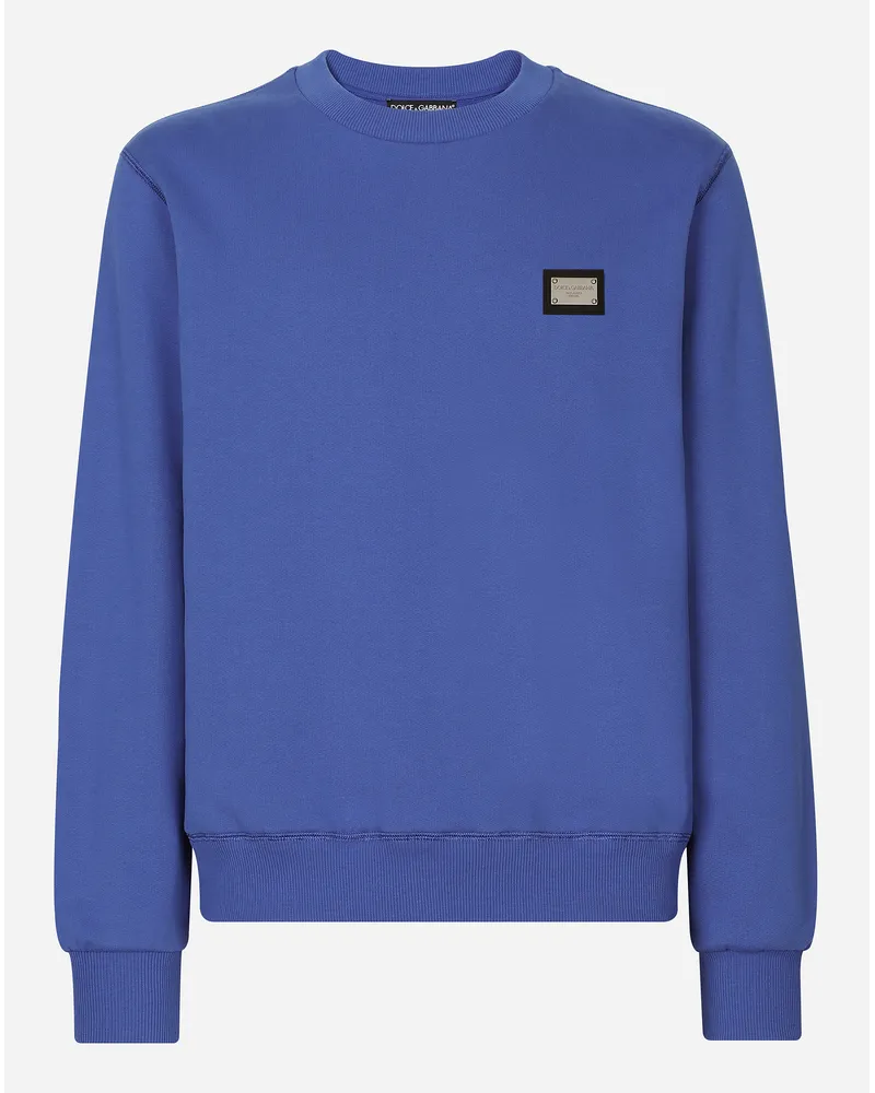Dolce & Gabbana Felpa Jersey Con Placca Logata - Uomo Felpe Blu Cotone Blu