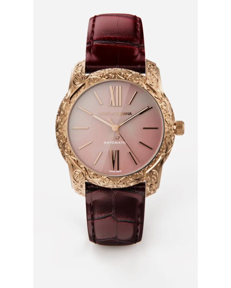 Dolce & Gabbana Dg7 Gattopardo Watch In Red Gold With Pink Mother Of Pearl - Uomo Orologi Bordeaux Bordeaux