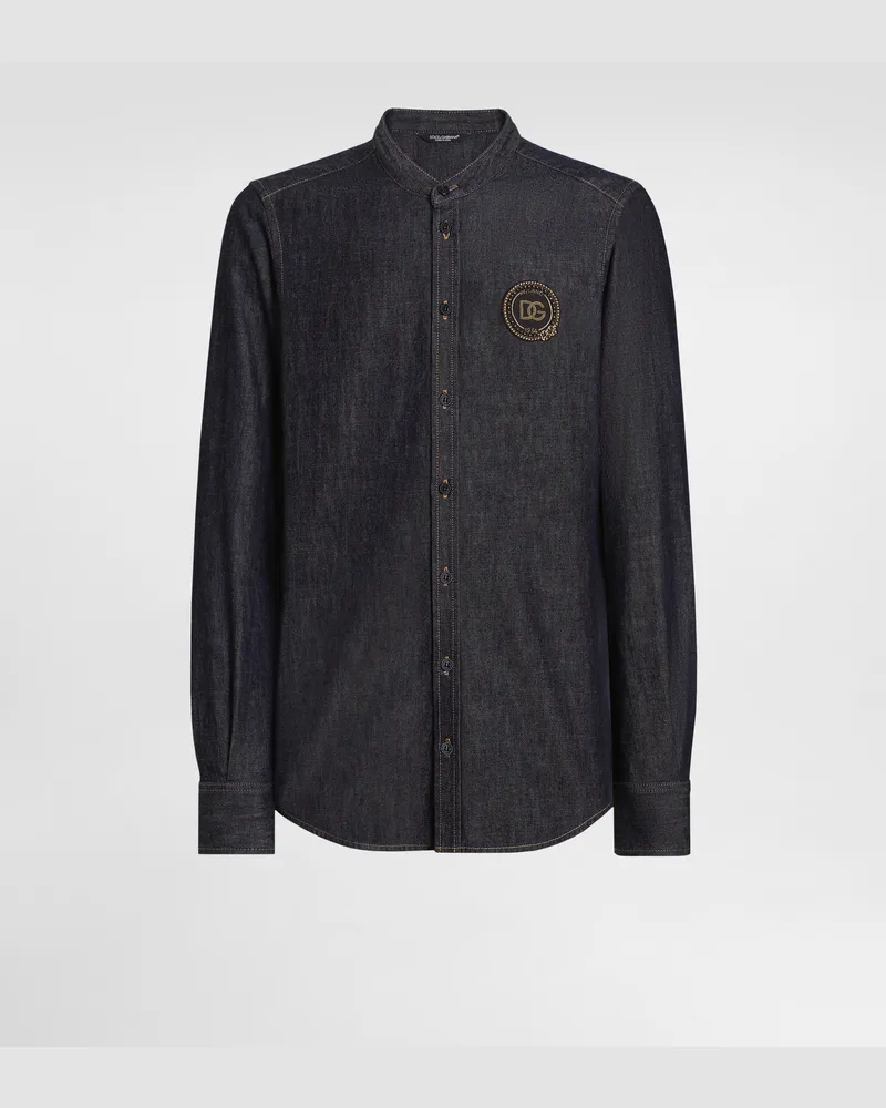 Dolce & Gabbana Camicia Martini In Denim Con Patch - Uomo Denim Multicolore Variante