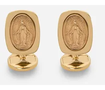 Devotion Yellow Gold Cufflinks With A Red Gold Virgin Mary Medallion - Uomo Gemelli Giallo/rosso
