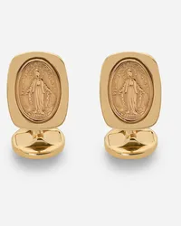 Dolce & Gabbana Devotion Yellow Gold Cufflinks With A Red Gold Virgin Mary Medallion - Uomo Gemelli Giallo/rosso Giallo