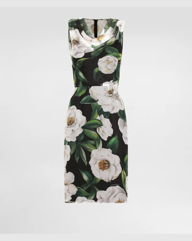 Dolce & Gabbana Abito Midi In Chiffon Stampa Gardenia - Donna Abiti Stampa Stampa