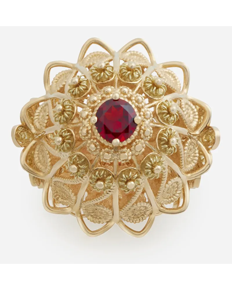 Dolce & Gabbana Anello Filigrana Oro Giallo 18 Carati E Granato Rodolite - Donna Anelli Oro Oro
