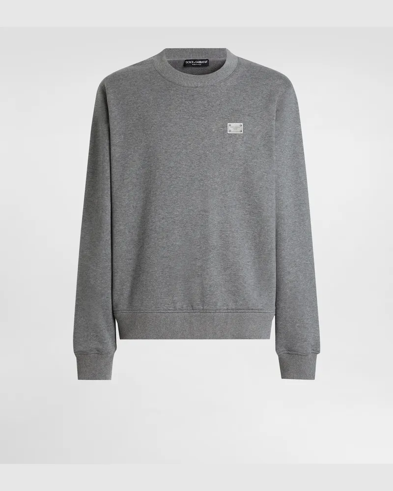 Dolce & Gabbana Felpa In Cotone Con Placca - Uomo Felpe Grigio Melange