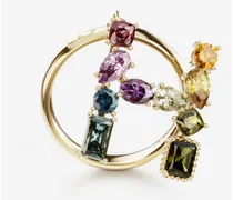 Rainbow Alphabet H Ring In Yellow Gold With Multicolor Fine Gems - Donna Anelli Oro