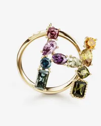 Dolce & Gabbana Rainbow Alphabet H Ring In Yellow Gold With Multicolor Fine Gems - Donna Anelli Oro Oro