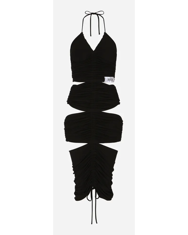 Dolce & Gabbana Jersey Calf-length Dress With Draping - Donna Abiti Nero Viscosa Nero