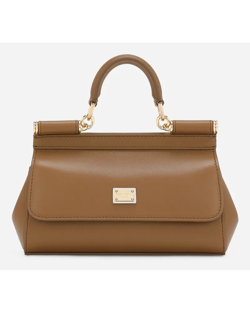 Dolce & Gabbana Borsa A Mano Sicily Piccola - Donna Borse A Mano Marrone Pelle Caramello