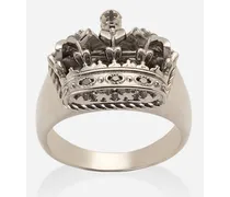 Anello Crown Con Corona In Oro Bianco E Diamanti Neri - Uomo Anelli Bianco