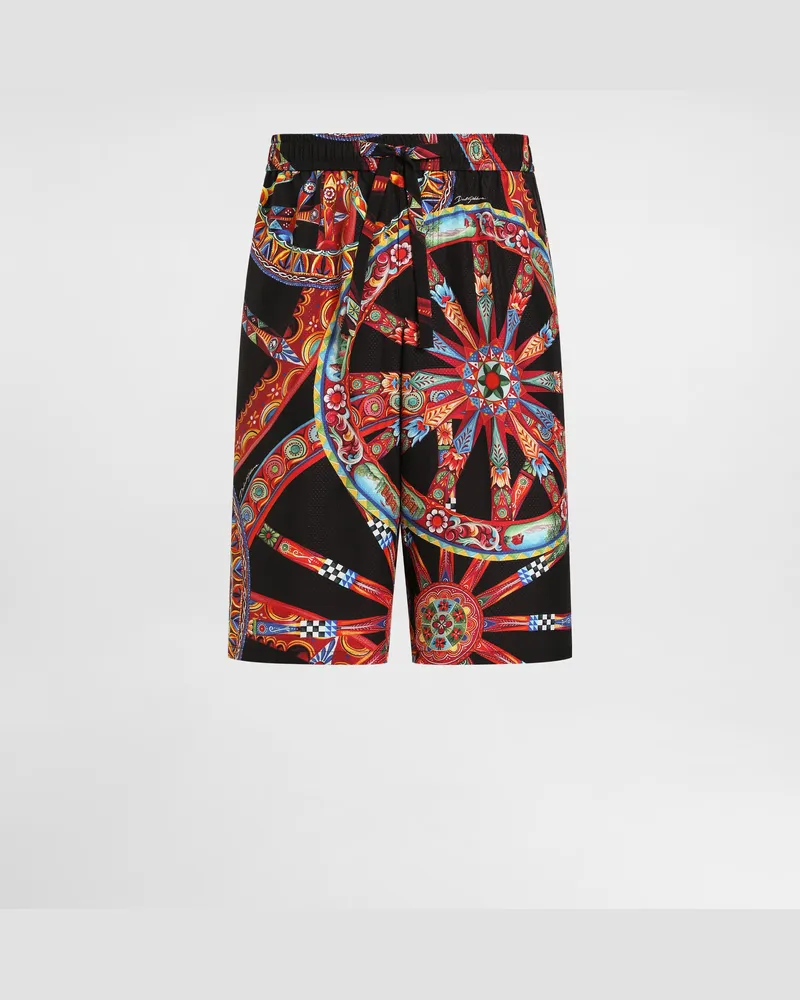 Dolce & Gabbana Bermuda Vanity In Jacquard Di Seta Stampa Carretto - Uomo Pantaloni E Shorts Multicolore Multicolore