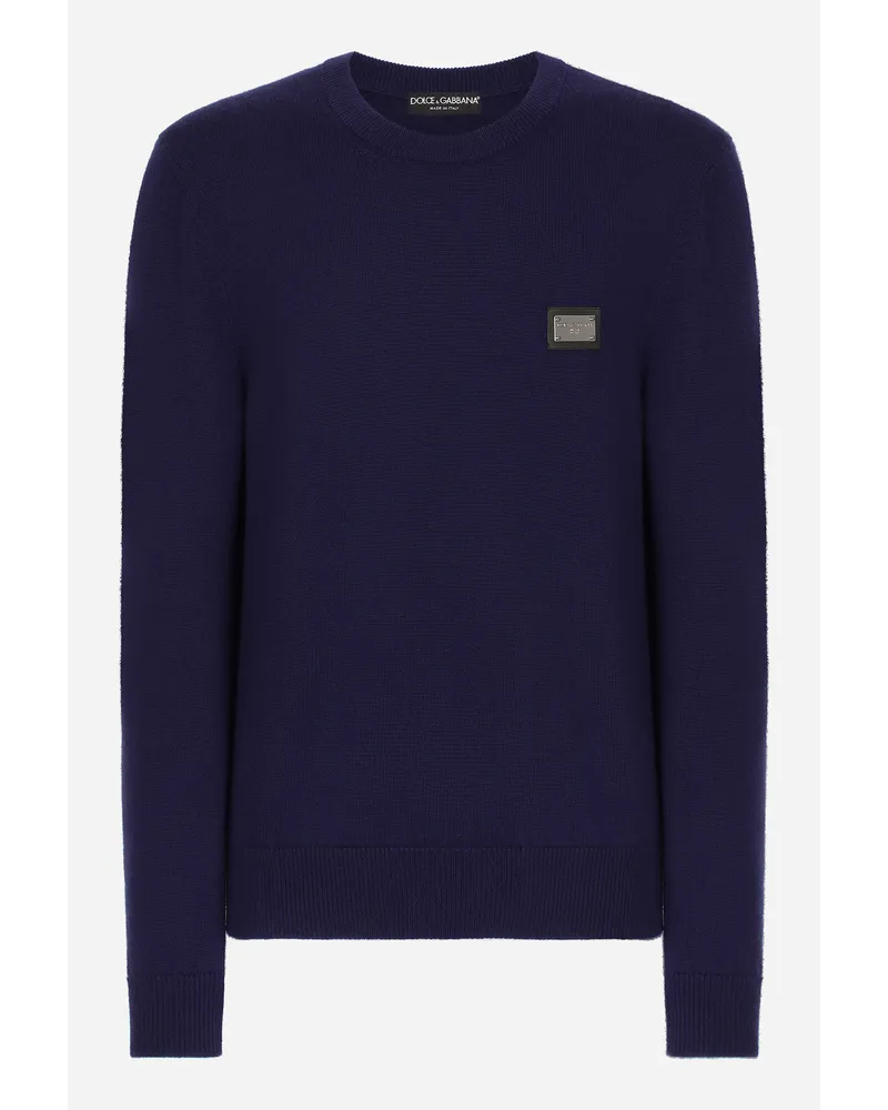 Dolce & Gabbana Maglia Girocollo In Lana E Cashmere - Uomo Maglieria Blu Lana Blu