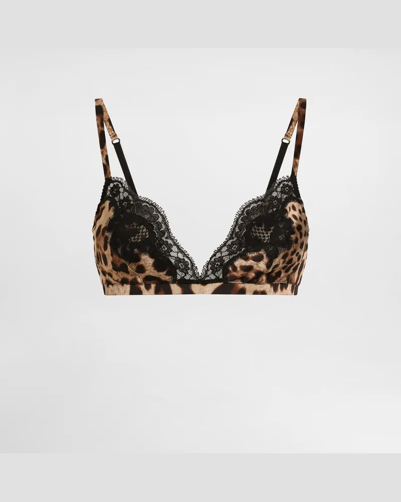Dolce & Gabbana Reggiseno Soft Cup In Raso Stampa Leopardo Con Pizzo - Donna Intimo Stampa Animalier Raso Leo