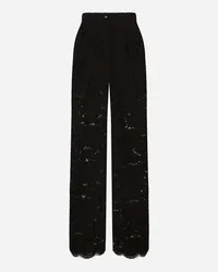 Dolce & Gabbana Pantaloni Flare In Pizzo Cordonetto Floreale Logato Dg - Donna Pantaloni E Shorts Nero Nero