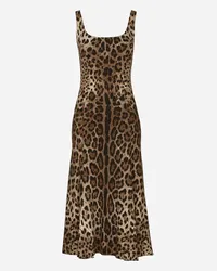 Dolce & Gabbana Abito Longuette In Cady Stampa Leopardo - Donna Abiti Stampa Animalier Viscosa Leo