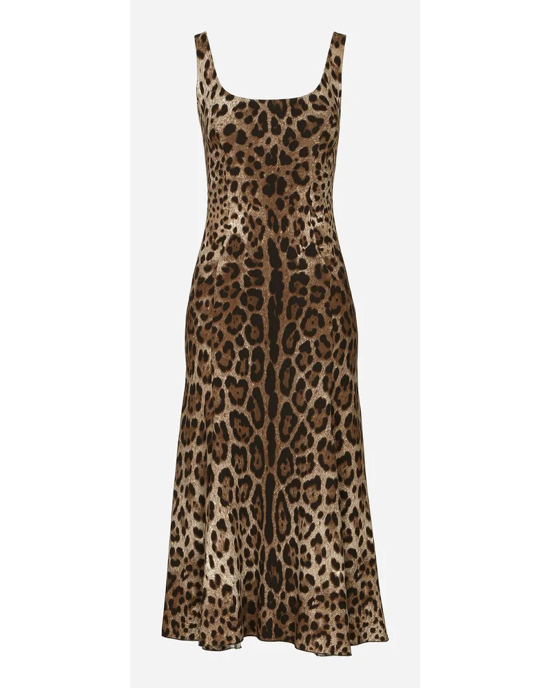 Dolce & Gabbana Abito Longuette In Cady Stampa Leopardo - Donna Abiti Stampa Animalier Viscosa Leo