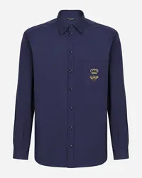 Dolce & Gabbana Camicia Martini Cotone Con Ricamo - Uomo Camicie Blu Cotone Blu