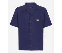 Camicia Hawaii Cotone Con Placca Logata - Uomo Camicie Blu Cotone