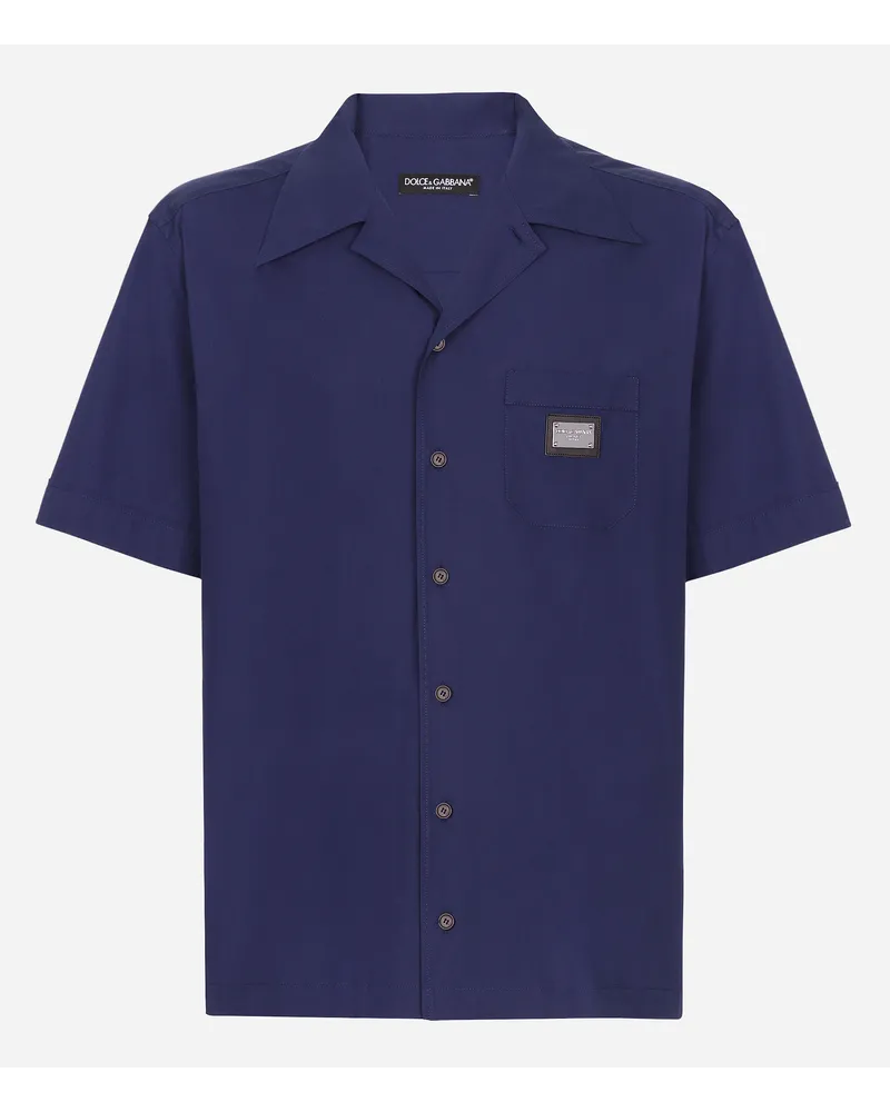 Dolce & Gabbana Camicia Hawaii Cotone Con Placca Logata - Uomo Camicie Blu Cotone Blu