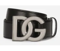 Calfskin Belt With Crossover Dg Buckle Logo - Uomo Cinture Nero