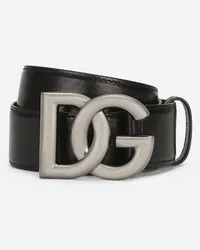 Dolce & Gabbana Calfskin Belt With Crossover Dg Buckle Logo - Uomo Cinture Nero Nero