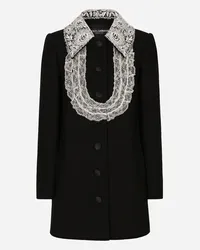 Dolce & Gabbana Cappotto Corto In Lana Con Dettagli In Pizzo - Donna Cappotti E Giubbotti Nero Lana Nero