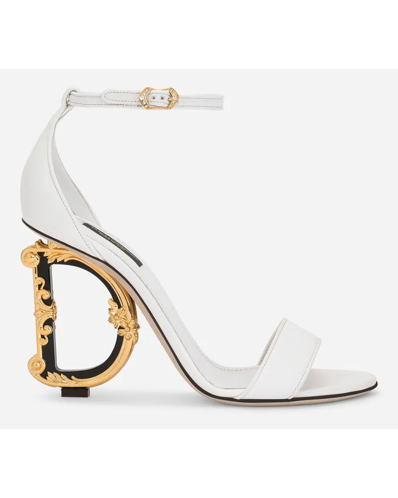 Dolce & Gabbana Nappa Leather Sandals With Baroque Dg Detail - Donna Sandali E Zeppe Bianco Pelle Bianco