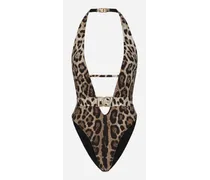 Costume Intero Stampa Leopardo Con Cintura - Donna Beachwear Stampa Animalier Jersey