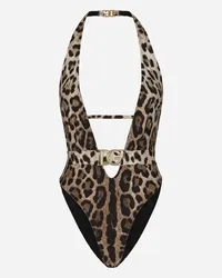 Dolce & Gabbana Costume Intero Stampa Leopardo Con Cintura - Donna Beachwear Stampa Animalier Jersey Leo