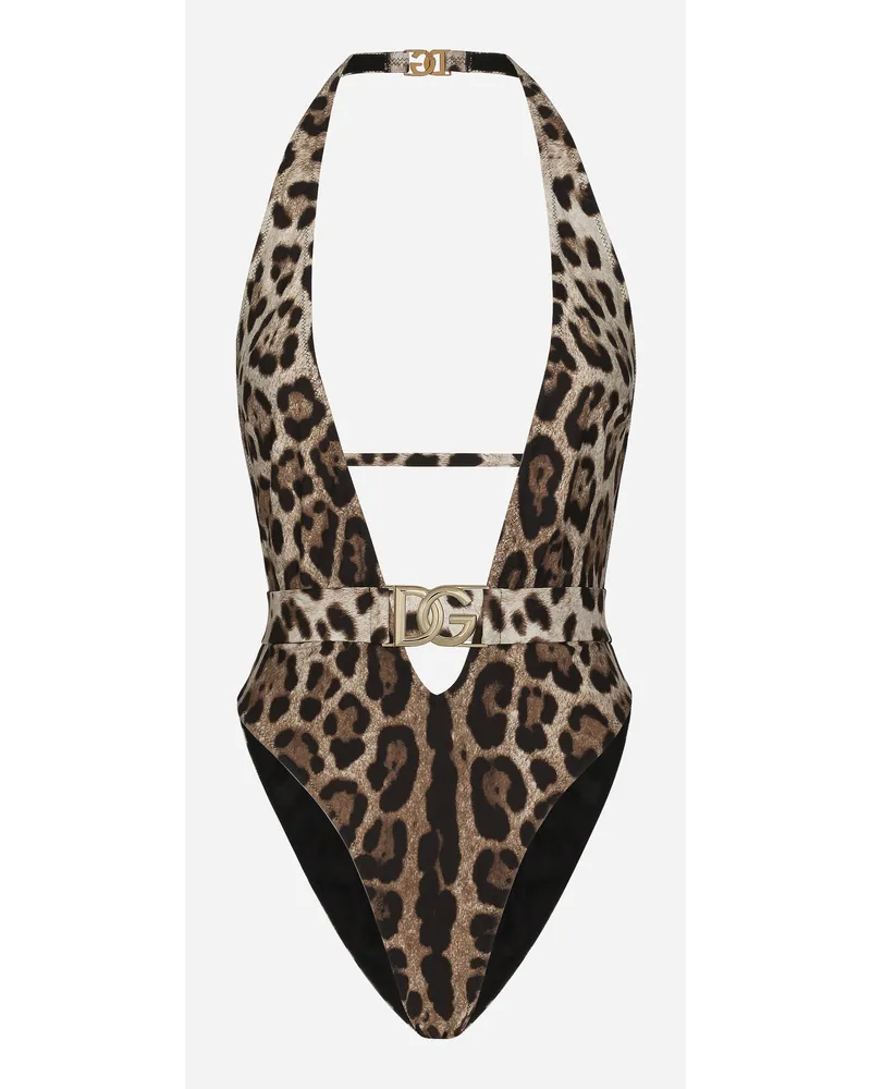 Dolce & Gabbana Costume Intero Stampa Leopardo Con Cintura - Donna Beachwear Stampa Animalier Jersey Leo