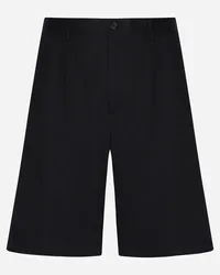 Dolce & Gabbana Bermuda Cotone Stretch Con Placca Logata - Uomo Pantaloni E Shorts Nero Cotone Nero