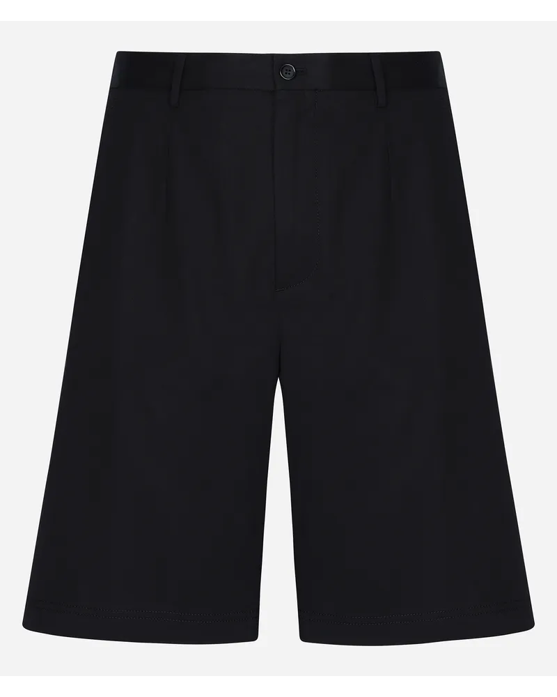 Dolce & Gabbana Bermuda Cotone Stretch Con Placca Logata - Uomo Pantaloni E Shorts Nero Cotone Nero