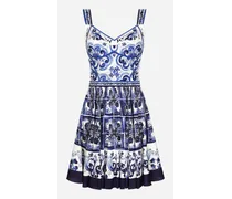 Short Majolica Print Dress - Donna Abiti Blu Seta